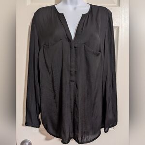 Women's Zara Trafaluc Large Black Long Sleeve Silky Blouse